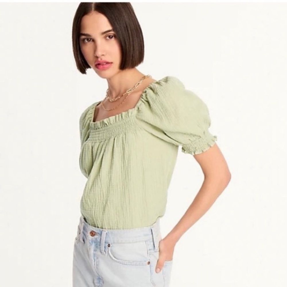 J.Crew Squareneck puff-sleeve soft gauze top